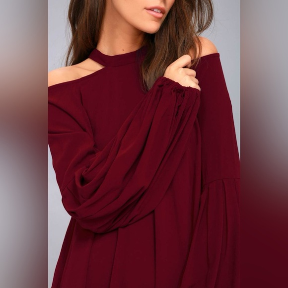 ⭐️ Free People Drift Away Burgundy Cold Shoulder Tunic Top Dress Size SMALL - Picture 6 of 14